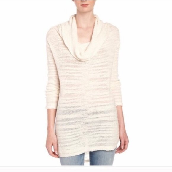 Free People SweaterReunion Cream Color Slubby Drape Cowl Neck Size Small - Picture 1 of 5